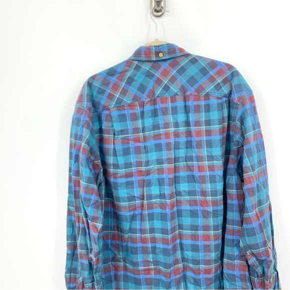 Duluth Trading Men Size Large Tall Shirt Button Down Top Blue Red Plaid Cotton - Picture 5 of 7